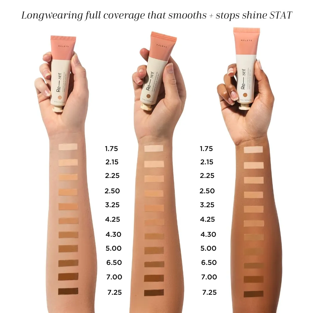 HALEYS Re-set Full Coverage Matte Foundation, VEGAN   CRUELTY-FREE, Oil-Free Liquid Foundation with Double-Dose Pigments for Long-Lasting, Smooth, Natural Finish for Sensitive, Acne-Prone Skin (4.3)