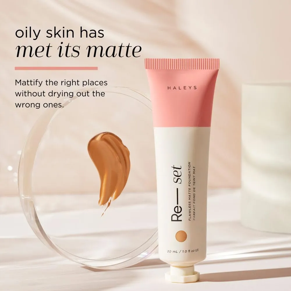 HALEYS Re-set Full Coverage Matte Foundation, VEGAN   CRUELTY-FREE, Oil-Free Liquid Foundation with Double-Dose Pigments for Long-Lasting, Smooth, Natural Finish for Sensitive, Acne-Prone Skin (4.3)