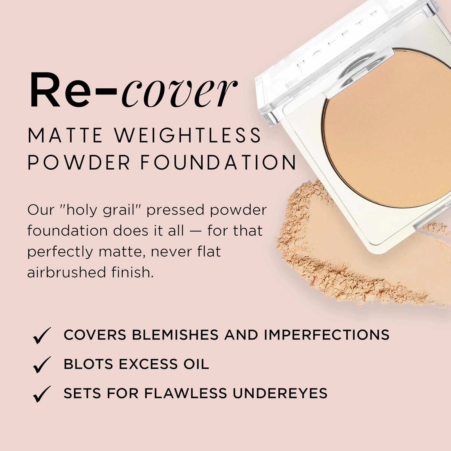 HALEYS Re-cover Pressed Powder Foundation Makeup (3.25) - Buildable Medium-to-Full Coverage, Oil Control & All-Day Comfortable Wear - Versatile Powder That Conceals Imperfections