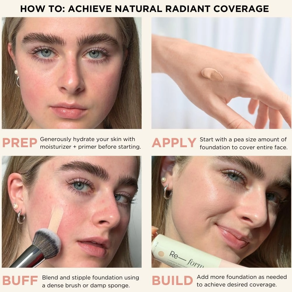 HALEYS Re-form Luminous Skin Foundation, VEGAN   CRUELTY-FREE, Blurs, Conceals, Blendable, Buildable Med-to-Full Coverage, Weightless, Oil-free, All-Day Wear, Hyaluronic Acid, All skin types (7.0)