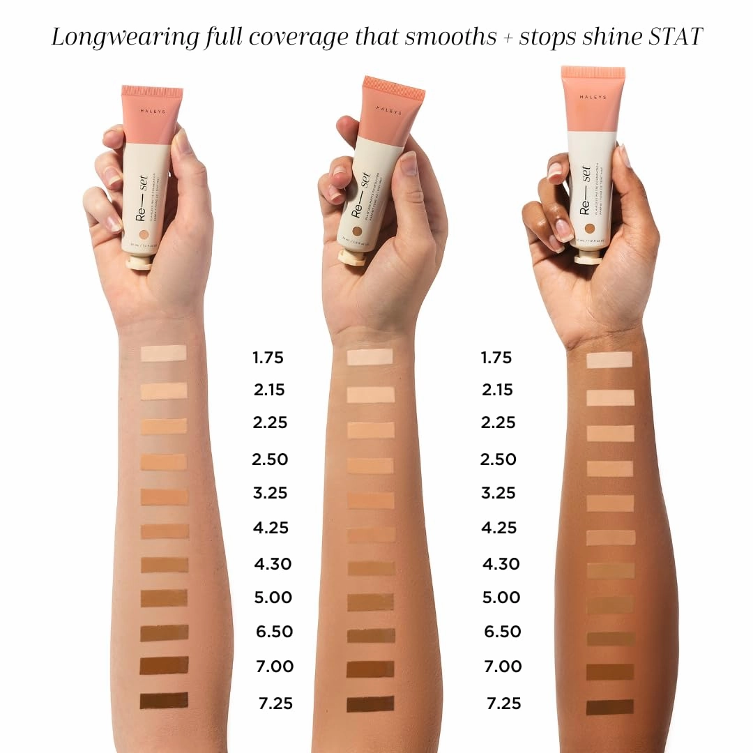 HALEYS Re-set Full Coverage Matte Foundation, VEGAN   CRUELTY-FREE, Oil-Free Liquid Foundation with Double-Dose Pigments for Long-Lasting, Smooth, Natural Finish for Sensitive, Acne-Prone Skin (6.5)