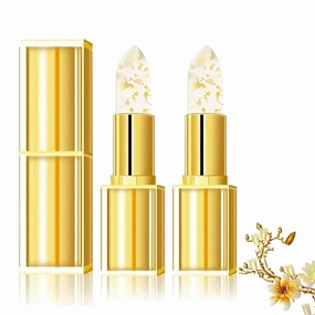 Hardpointing Color Changing Lipstick, Beneficial Lip Stain, Gold Crystal Transferproof Color Changing Lipsticks, Long Lasting 24 Hours Moisturizing Glossy Shine Lip Gloss (Gold, 2Pcs)