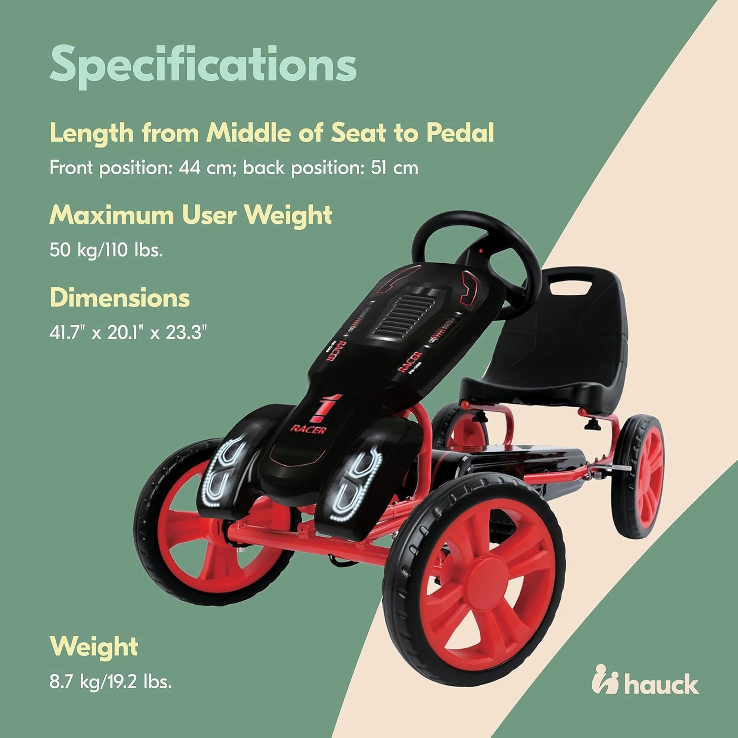 Hauck Speedster Pedal Go Kart with Adjustable Bucket Seat for Kids Ages 4 to 8, Black/Red
