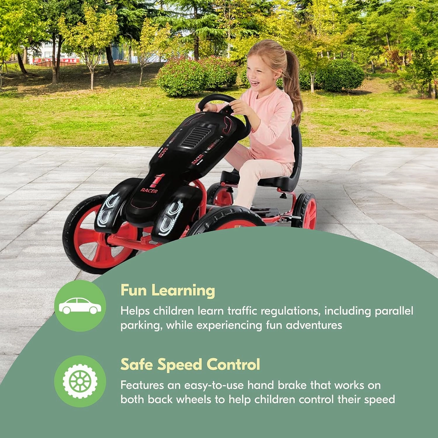 Hauck Speedster Pedal Go Kart with Adjustable Bucket Seat for Kids Ages 4 to 8, Black/Red