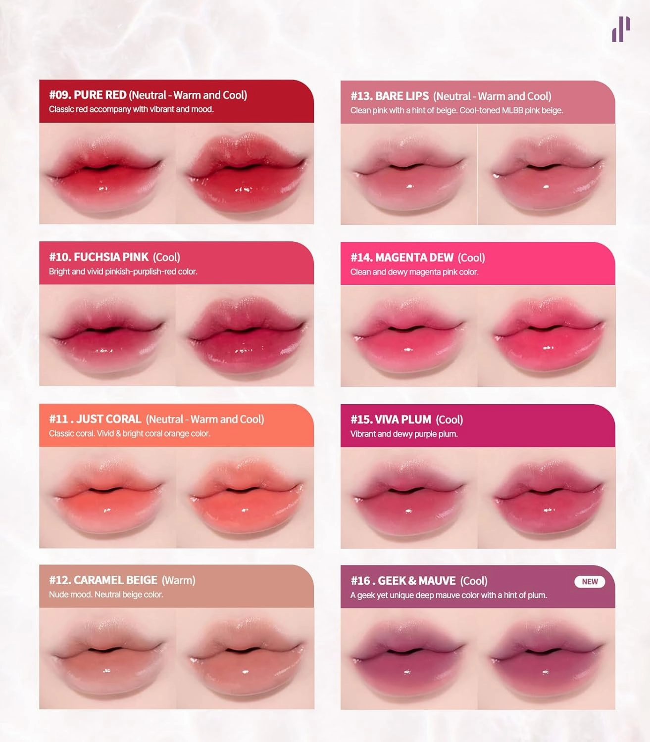 Heart Percent Dote On Mood Pure Glow Tint, Watery & Lightweight Moisturizing Lip Stain Long Lasting Liquid Lipstick 6.8g, #10. Fuchsia Pink