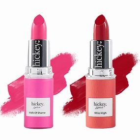 Hickey Lipstick Walk of Shame & Mile High Organic Lipstick Refills - Long Lasting Lipstick for Women - Moisturizing Shades in Hot Pink & Perfect Red, Gluten-Free & Vegan with Highly Pigmented