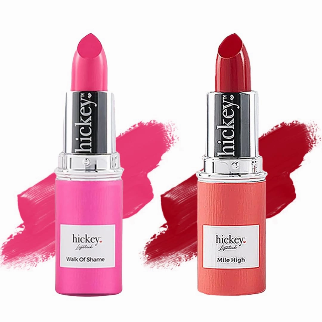 Hickey Lipstick Walk of Shame & Mile High Organic Lipstick Refills - Long Lasting Lipstick for Women - Moisturizing Shades in Hot Pink & Perfect Red, Gluten-Free & Vegan with Highly Pigmented