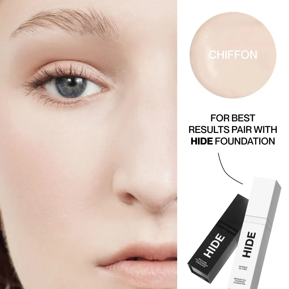 HIDE Liquid Concealer, Medium to Full Coverage Concealer for Blemishes, Under Eye Dark Circles & Scars, Oil Free Concealer, Chiffon (See Shade Finder), 0.5 fl oz
