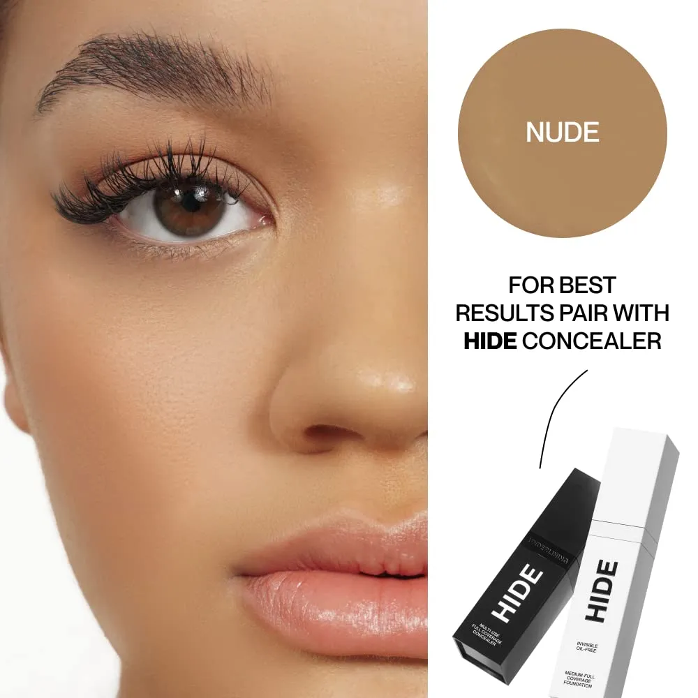 HIDE PREMIUM Liquid Foundation, Multi-Use Waterproof Foundation, Medium/Full Coverage Foundation, Shades for All Skin Types (See Shade Finder), Nude, 1 fl oz