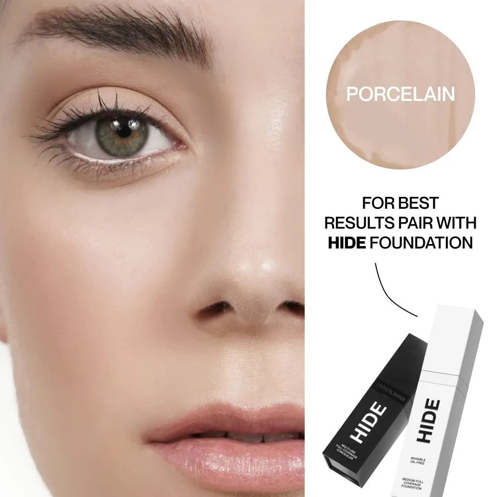 HIDE PREMIUM Liquid Foundation, Multi-Use Waterproof Foundation, Medium/Full Coverage Foundation, Shades for All Skin Types (See Shade Finder), Porcelain, 1 fl oz