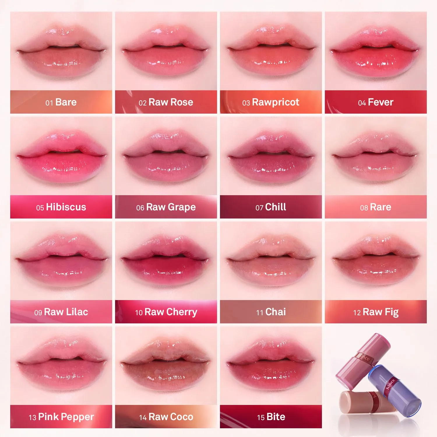 HINCE Raw Glow Gel Tint - Glossy Dewy Lip Tint, Non-Sticky & Long Wearing Lip Gloss for Natural Glass Glow, Moisturizing Liquid Lipstick, Vegan, 0.13 fl.oz. (RAW GRAPE, 06)