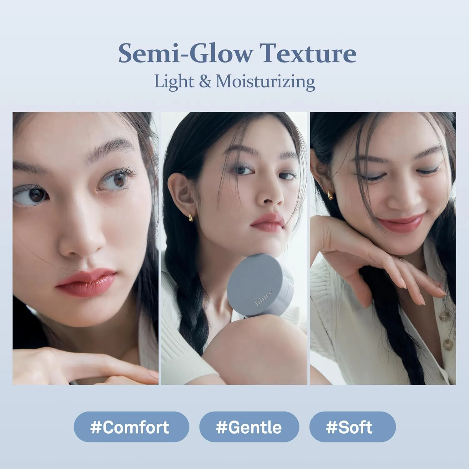 hince Second Skin Mesh Matte Cushion - 12g, Natural Coverage, Semi Matte Finish, Flawless Coverage, 24hr Long Lasting, Korean Cushion Foundation, Blue Cushion (IVORY, 21)