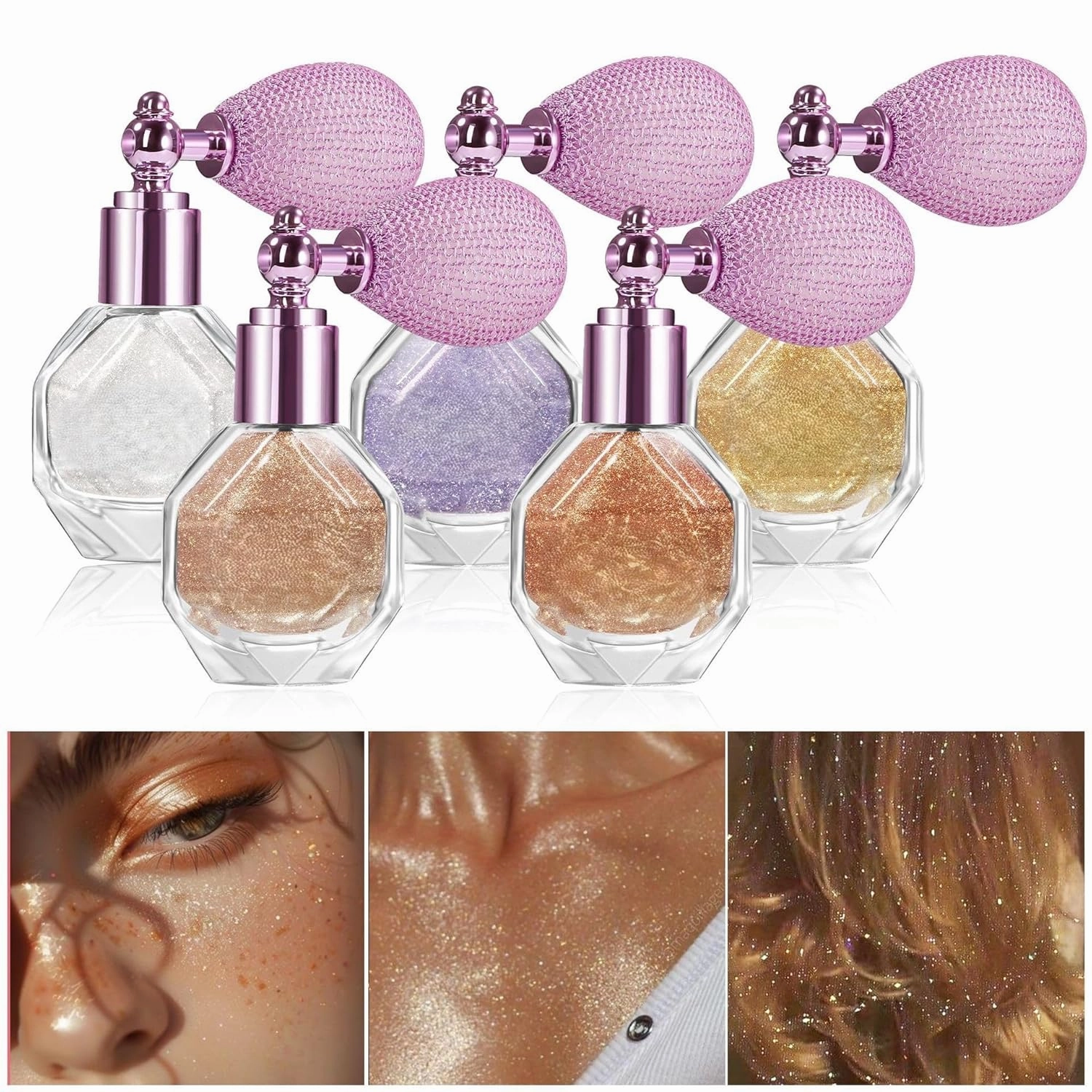 Holographic Body Spray – Party Glow, Transfer-Resistant, Vegan Formula - Body Highlighter Mist with Refillable Airless Bottle (#01 MOONSTONE)