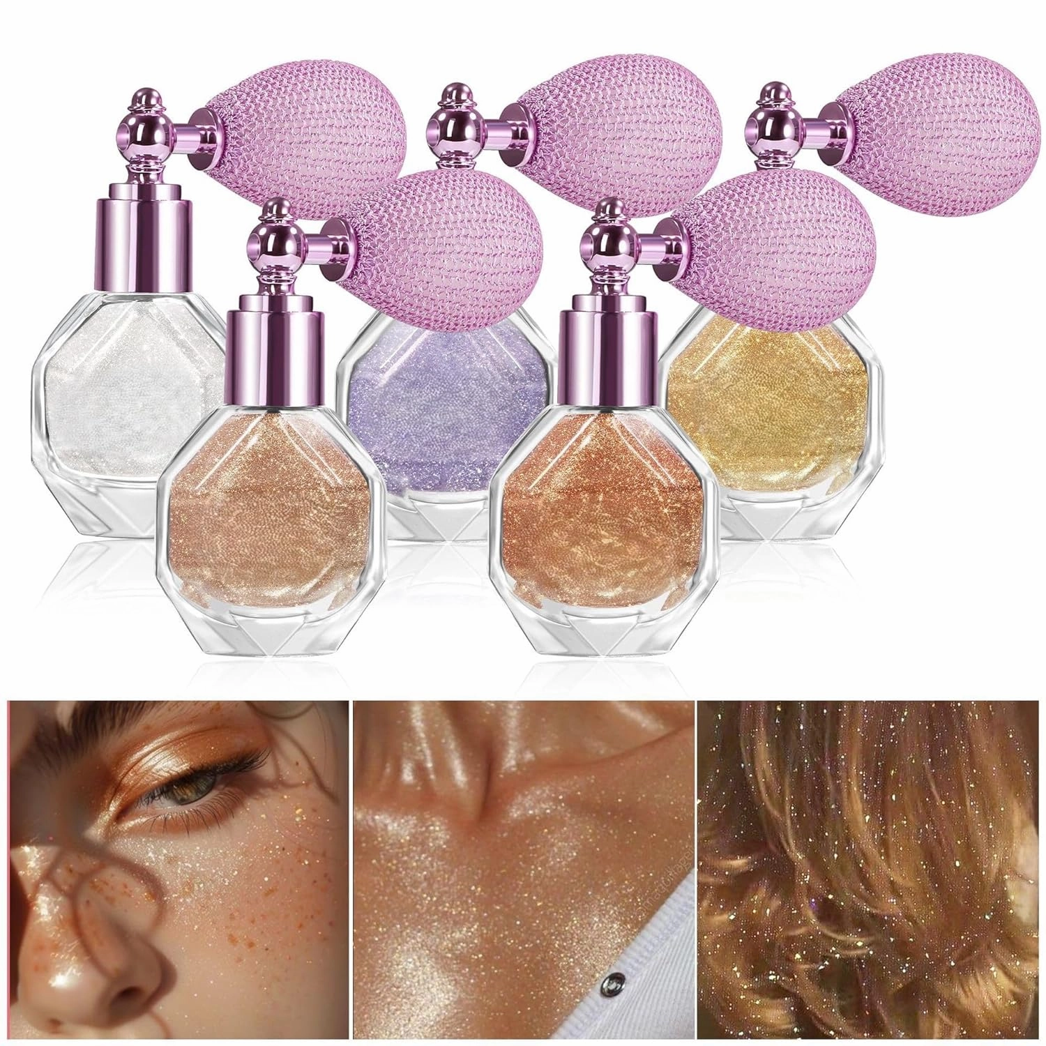 Holographic Body Spray – Party Glow, Transfer-Resistant, Vegan Formula - Body Highlighter Mist with Refillable Airless Bottle (#05 GOLD)