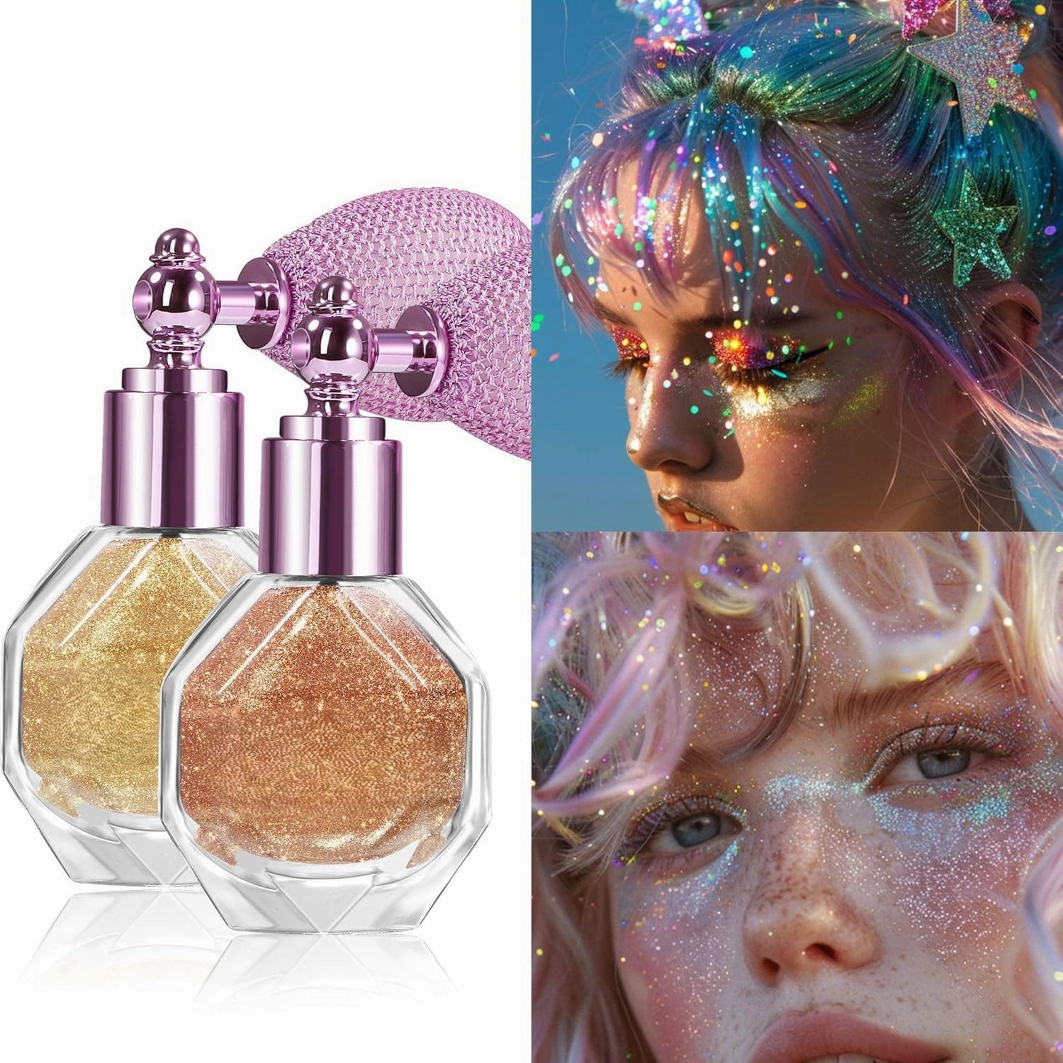 Holographic Body Spray – Party Glow, Transfer-Resistant, Vegan Formula - Body Highlighter Mist with Refillable Airless Bottle (#05 GOLD)