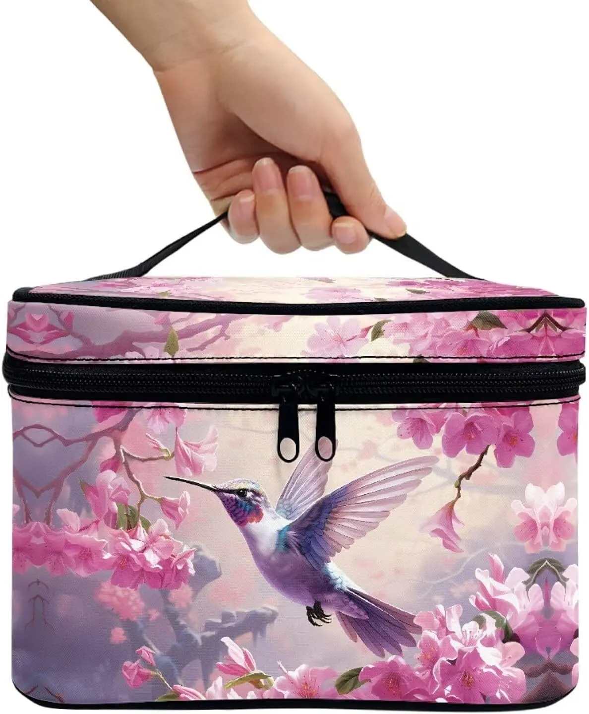 Hummingbird Makeup Bag for Women Pink Cosmetic Travel Bag with Handle Cute Travel Toiletry Bag for Women Makeup and Skincare Organizer Travel Case Travel Accessories for Women Toiletry Items