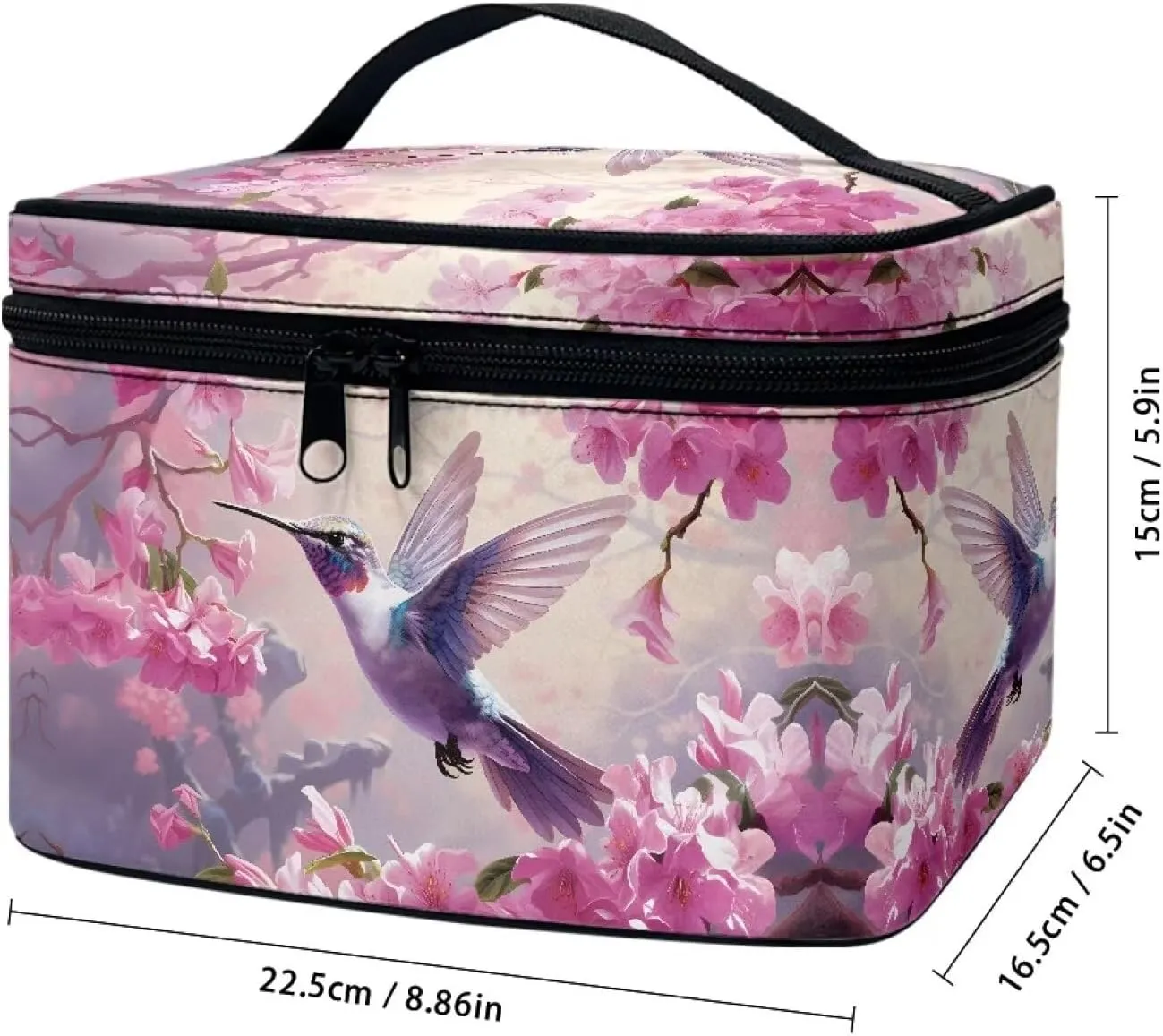 Hummingbird Makeup Bag for Women Pink Cosmetic Travel Bag with Handle Cute Travel Toiletry Bag for Women Makeup and Skincare Organizer Travel Case Travel Accessories for Women Toiletry Items