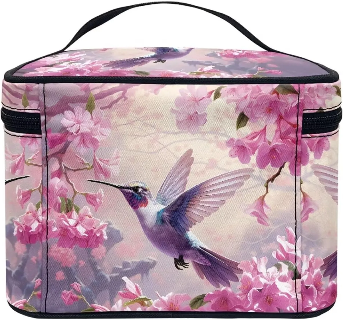 Hummingbird Makeup Bag for Women Pink Cosmetic Travel Bag with Handle Cute Travel Toiletry Bag for Women Makeup and Skincare Organizer Travel Case Travel Accessories for Women Toiletry Items