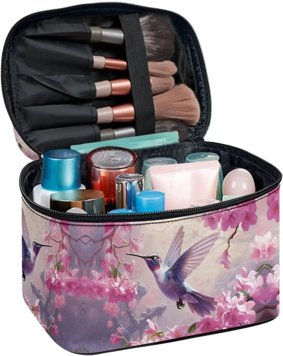 Hummingbird Makeup Bag for Women Pink Cosmetic Travel Bag with Handle Cute Travel Toiletry Bag for Women Makeup and Skincare Organizer Travel Case Travel Accessories for Women Toiletry Items