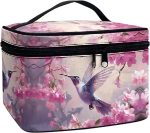 Hummingbird Makeup Bag for Women Pink Cosmetic Travel Bag with Handle Cute Travel Toiletry Bag for Women Makeup and Skincare Organizer Travel Case Travel Accessories for Women Toiletry Items