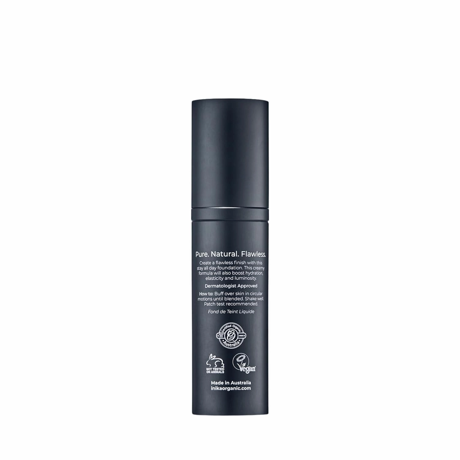 INIKA Organic Full Coverage Liquid Foundation Makeup with Hyaluronic Acid and Argan Oil, Vegan and Organic Foundation for Skin Elasticity and Plumpness, Natural Coverage, Cream, 30ml
