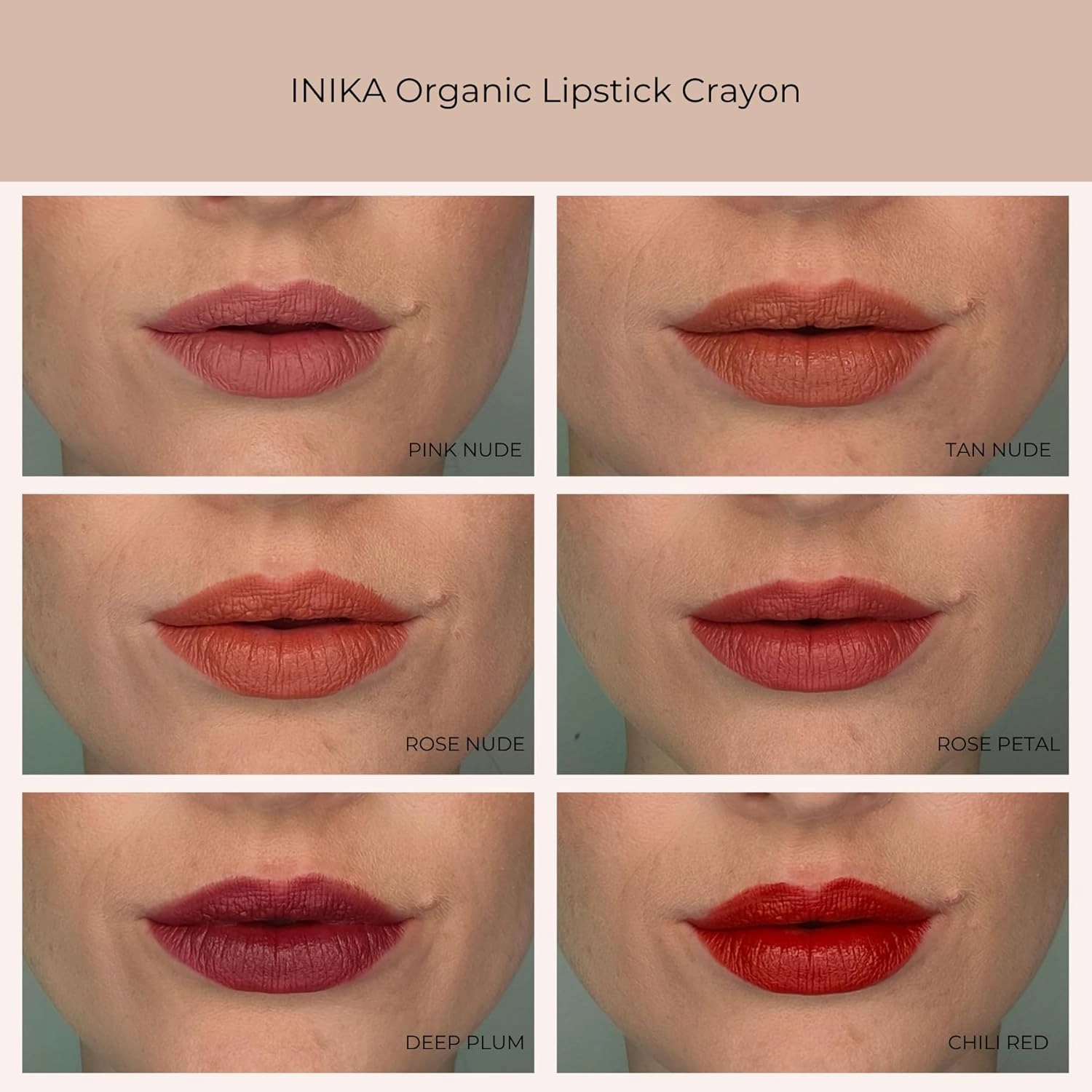 INIKA Organic Long Lasting Lipstick Crayon with Vegan Lipstick and Organic Lip Liner, Hypoallergenic, Cruelty-Free, Matte Finish, Enriched with Vitamin E and Coconut Oil, Rose Petal, 3 g