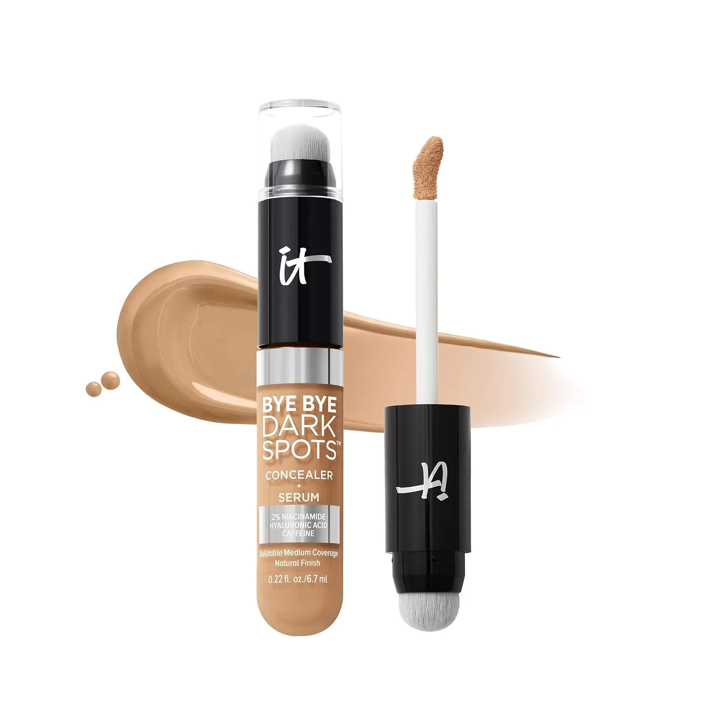 IT Cosmetics Bye Bye Dark Spots Concealer   Brightening Serum – 2% Niacinamide, Hyaluronic Acid & Caffeine - Medium Coverage, Natural Finish, All Skin Types - 0.22 fl oz