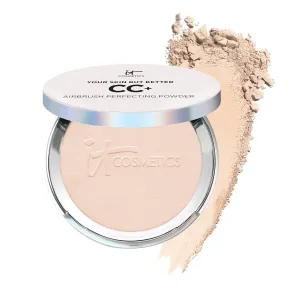IT Cosmetics CC  Airbrush Perfecting Powder Foundation - Buildable Full Coverage Of Pores & Dark Spots - Hydrating Face Makeup with Hydrolyzed Collagen & Niacinamide - 0.33 Oz