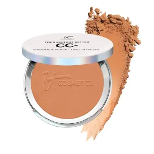 IT Cosmetics CC  Airbrush Perfecting Powder Foundation - Buildable Full Coverage Of Pores & Dark Spots - Hydrating Face Makeup with Hydrolyzed Collagen & Niacinamide - 0.33 Oz