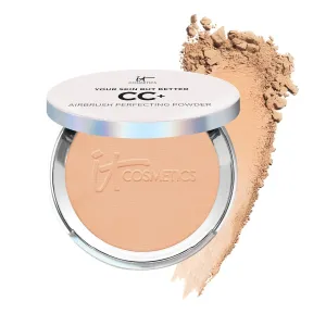 IT Cosmetics CC  Airbrush Perfecting Powder Foundation - Buildable Full Coverage Of Pores & Dark Spots - Hydrating Face Makeup with Hydrolyzed Collagen & Niacinamide - 0.33 Oz