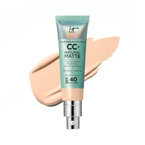 IT Cosmetics CC  Cream Natural Matte (Fair Beige) - Hydrating Full Coverage Foundation With SPF 40, Shine-Reducing Color-Corrector, With Hyaluronic Acid, For Oily Skin - 1.08 fl oz