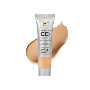 IT Cosmetics CC  Cream Travel - Full-Coverage Foundation With SPF 50, Color Corrector & Anti-Aging Serum, Formulated With Niacinamide & Hyaluronic Acid, Natural Finish, For All Skin Types, 0.4 fl oz