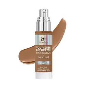 IT Cosmetics Your Skin But Better Foundation   Skincare - Hydrating Medium Buildable Coverage - Minimizes Pores & Imperfections - Natural Radiant Finish - With Hyaluronic Acid - 1.0 fl oz