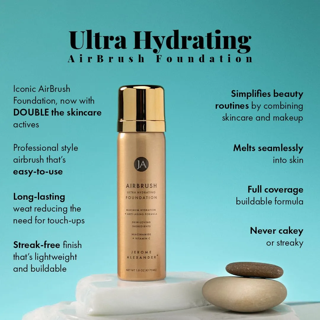 Jerome Alexander Airbrush Foundation Ultra Hydrating, Spray Foundation Makeup with 2x the Active Ingredients, Ultra-Light, Buildable, Full Coverage Formula (Light Medium)
