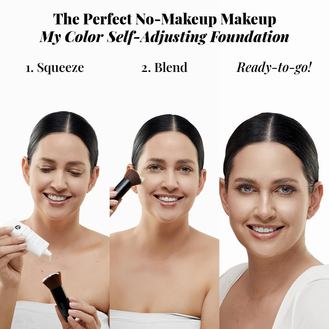 Jerome Alexander My Color 3PC Self Adjusting Full Coverage Foundation Makeup with Kabuki Brush and AirFinish Setting Spray (Light)