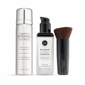 Jerome Alexander My Color 3PC Self Adjusting Full Coverage Foundation Makeup with Kabuki Brush and AirFinish Setting Spray (Light)