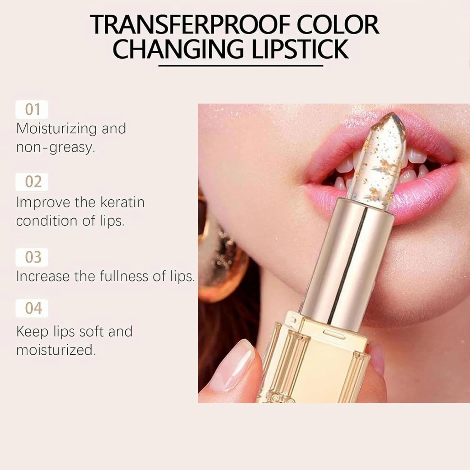 Jfxgjuv Transferproof Color Changing Lipstick,Gold Crystal Ph Lipsticks, Mood Lipstick Color Changing Long Lasting Moisturizing Lip Balm, 24 Hours Moisturizing Glossy Shine Lip Gloss for Women (3PCS)