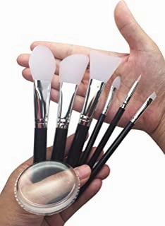 JJMG 7pcs Clear Silicone Makeup Brush Applicator Sponge Perfect for Eye Blush Lips BB CC Cream Foundation Concealer Blending Air Cushion Cosmetics Blender (Set of 7 Silicone Brush & Silisponge)