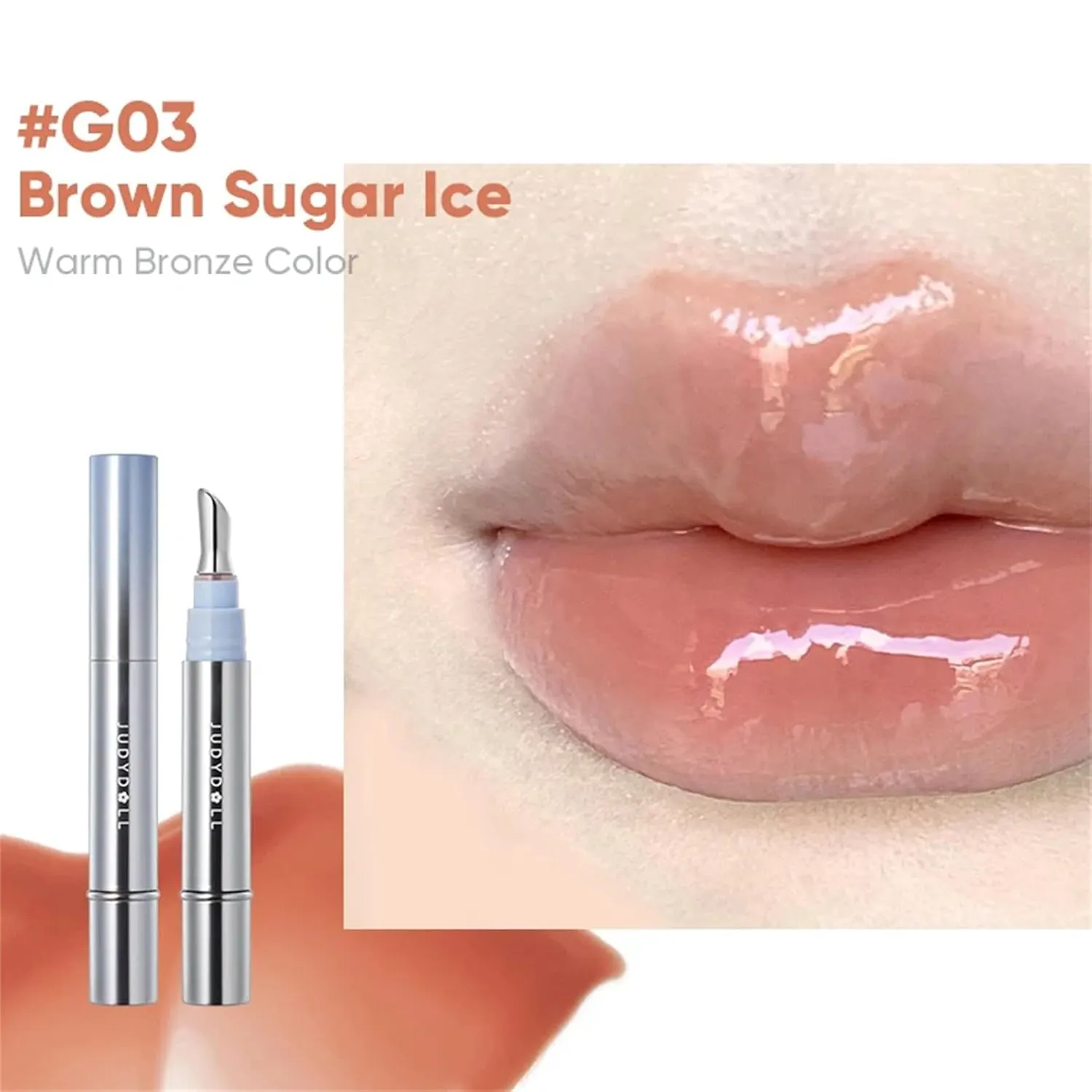 Judy Dolll Watery Essence Lip Glaze,Lip Gloss,Glowy Lipstick, Long-Lasting Lip Stain, Lightweight Lip Tint, 0.14 Fl Oz (G03 Brown Sugar Ice, 0.14 Fl Oz)