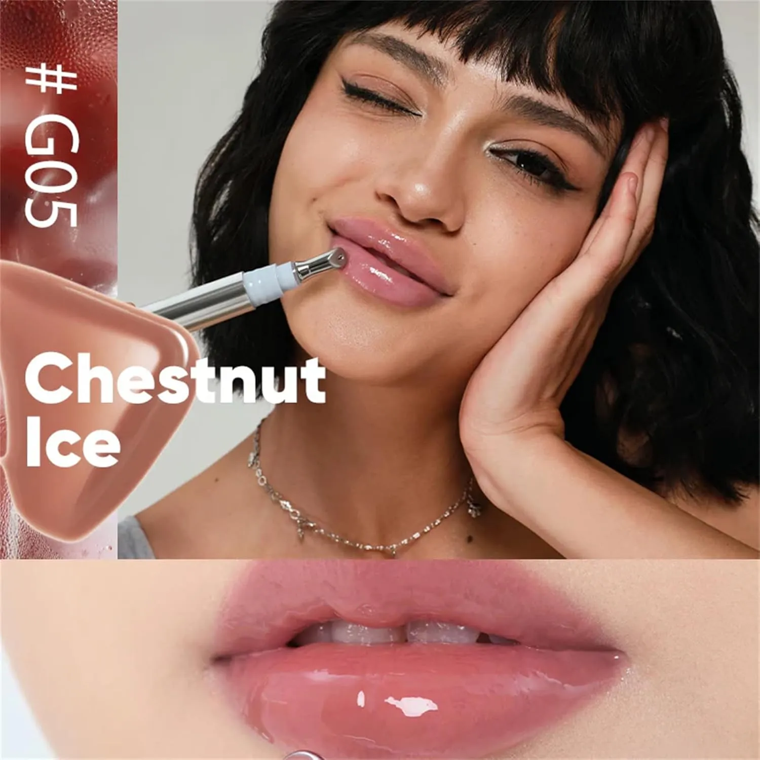 Judy Dolll Watery Essence Lip Glaze,Lip Gloss,Glowy Lipstick, Long-Lasting Lip Stain, Lightweight Lip Tint, 0.14 Fl Oz (G05 Chestnut Ice, 0.14 Fl Oz)