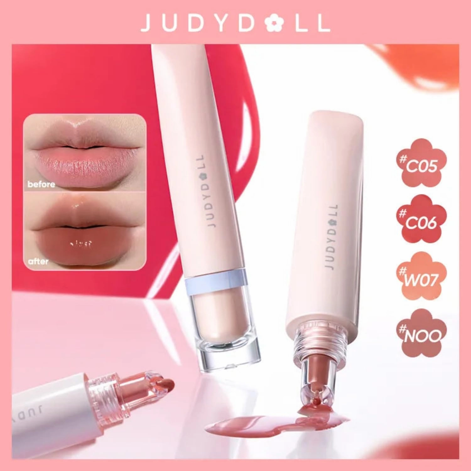 Judy-Dolll Sweety Lip Jelly Lip Glossr Clear,Hydrating Lip Gloss,Moisturizing Nonstick Tinted Gloss Lip Oil (C05 Cool Pink Orange, 0.35 Fl Oz)