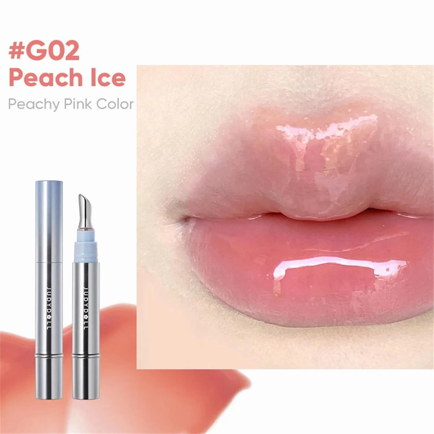 Judy Dolll Watery Essence Lip Glaze,Lip Gloss,Glowy Lipstick, Long-Lasting Lip Stain, Lightweight Lip Tint, 0.14 Fl Oz (G02 Peach Ice, 0.14 Fl Oz)