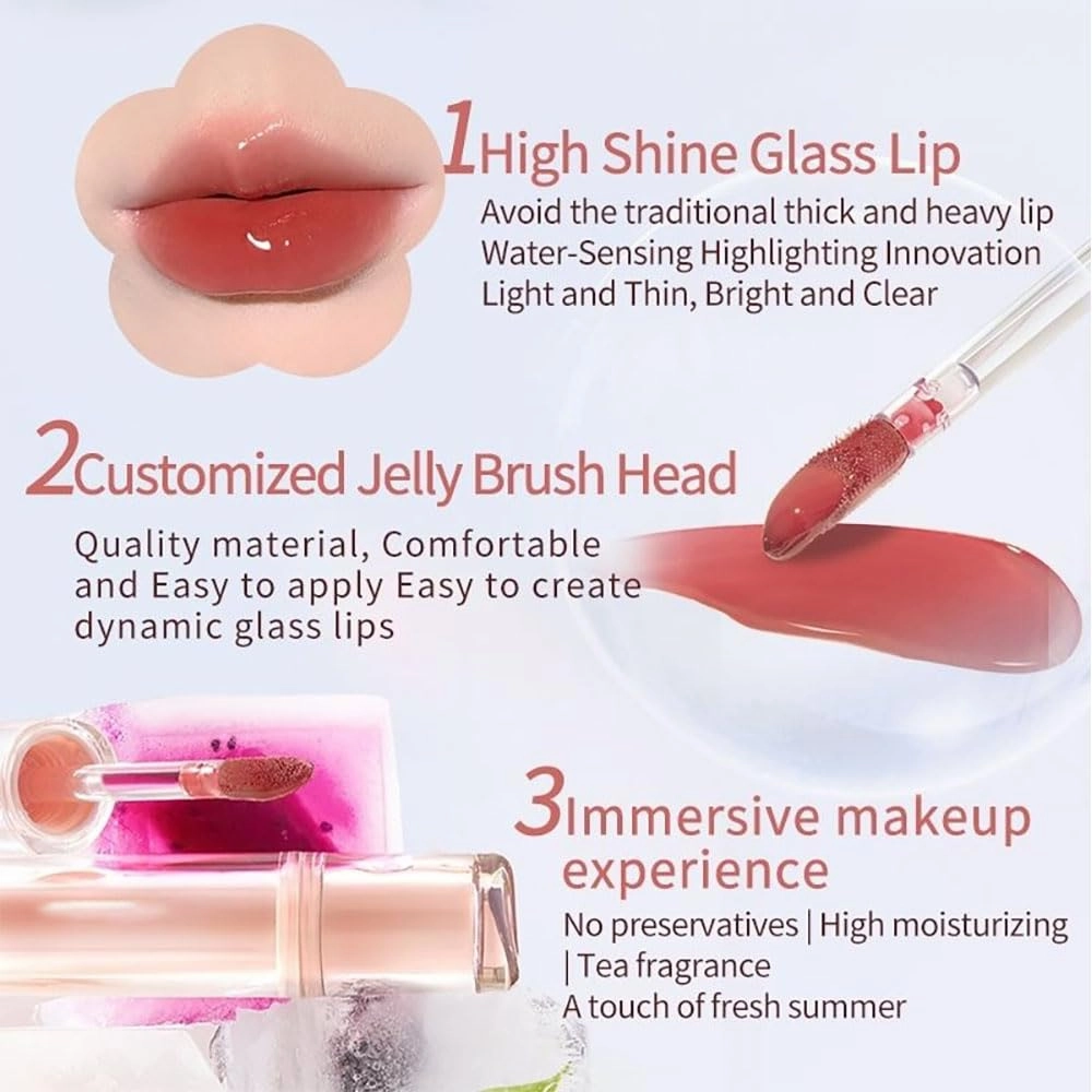 JudyDolll Mirror Tea Jelly Light Lip Glaze, Glasting Color Gloss, Moisturizing Nonstick Tinted Gloss Lip Gloss (#11)