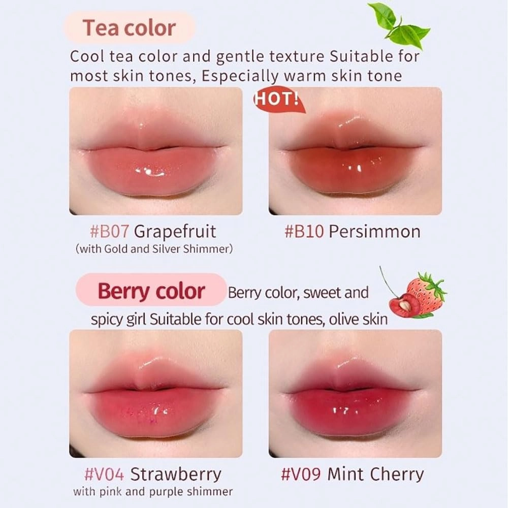 JudyDolll Mirror Tea Jelly Light Lip Glaze, Glasting Color Gloss, Moisturizing Nonstick Tinted Gloss Lip Gloss (#11)