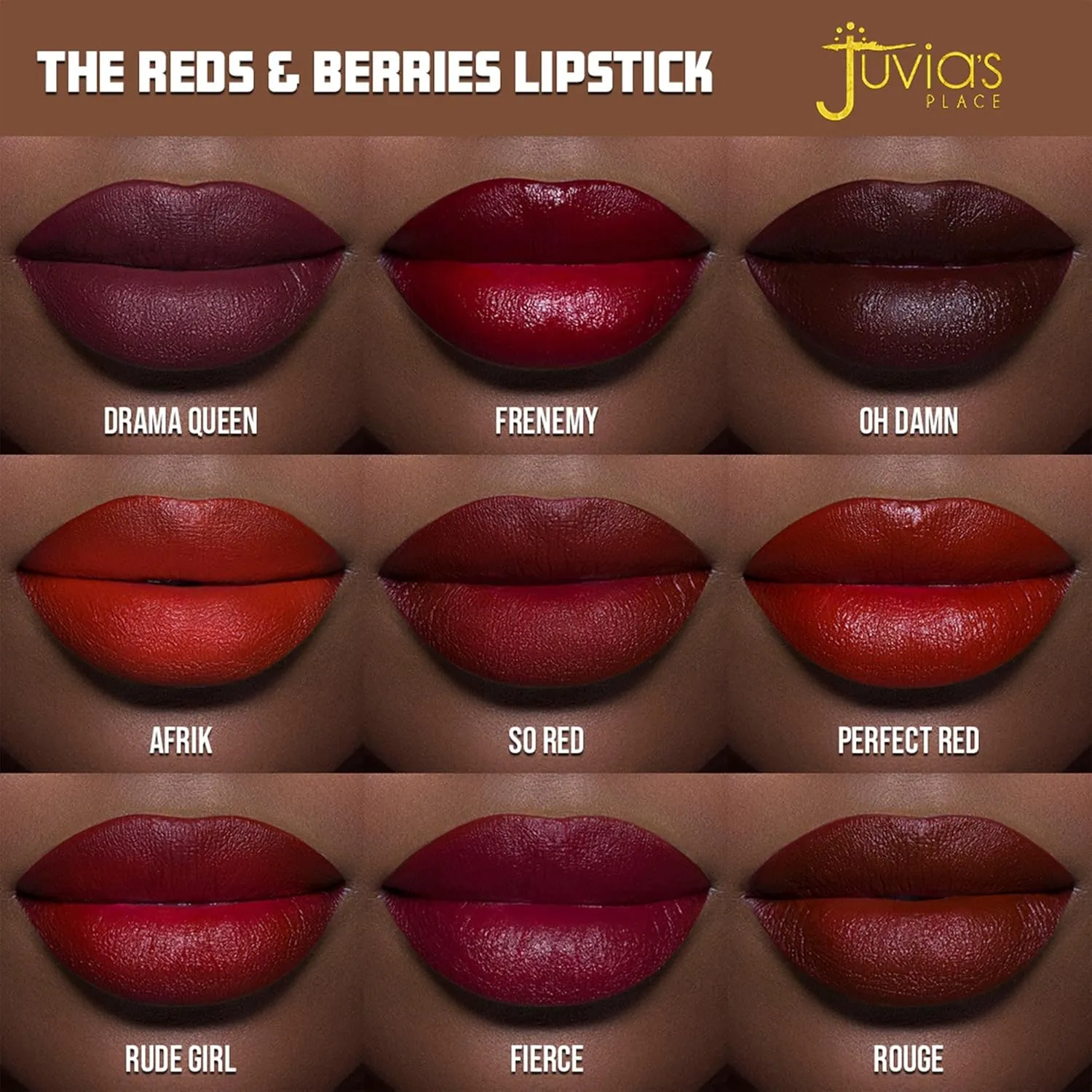 Juvia's Place Reds & Berries Velvety Matte Lipsticks The Reds Afrik - Blood Red, Soft-Matte Lipstick, Hydrating, Highly Pigmented, Creamy, Smooth, and Long-Lasting
