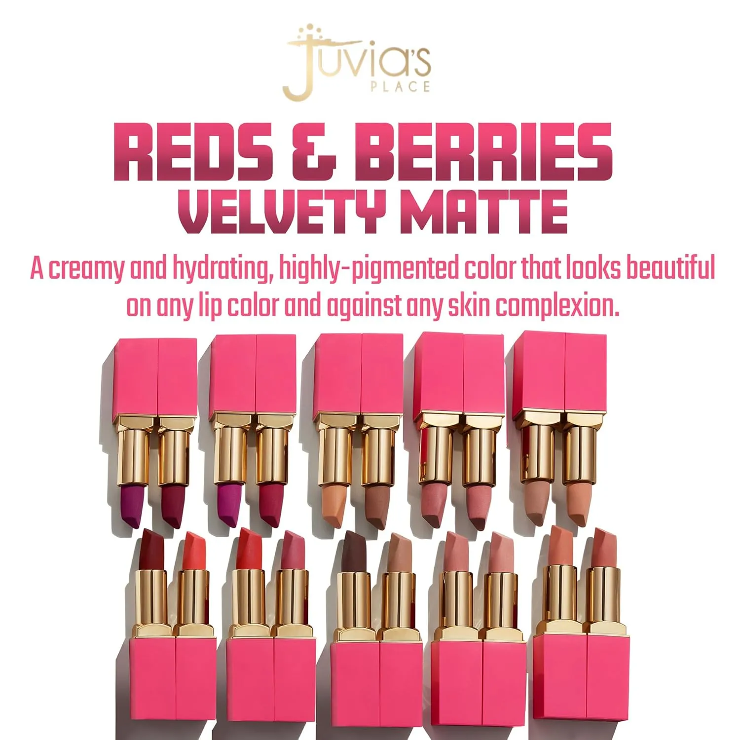 Juvia's Place Reds & Berries Velvety Matte Lipsticks The Reds Afrik - Blood Red, Soft-Matte Lipstick, Hydrating, Highly Pigmented, Creamy, Smooth, and Long-Lasting