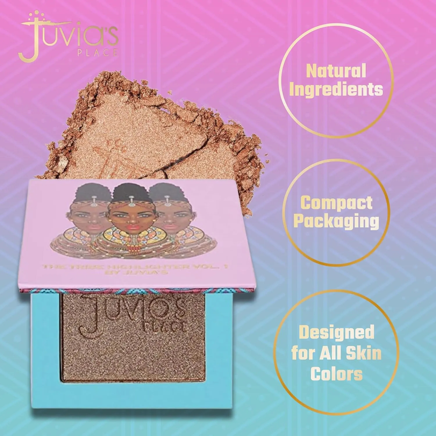 Juvia's Place - Tribe Highlighter Vol. 1 - Glow Highlighter Face Makeup Powder - Shimmering Glow Finish perfect for cheekbones, Radiant Mineral Shimmer, Illuminating Powder