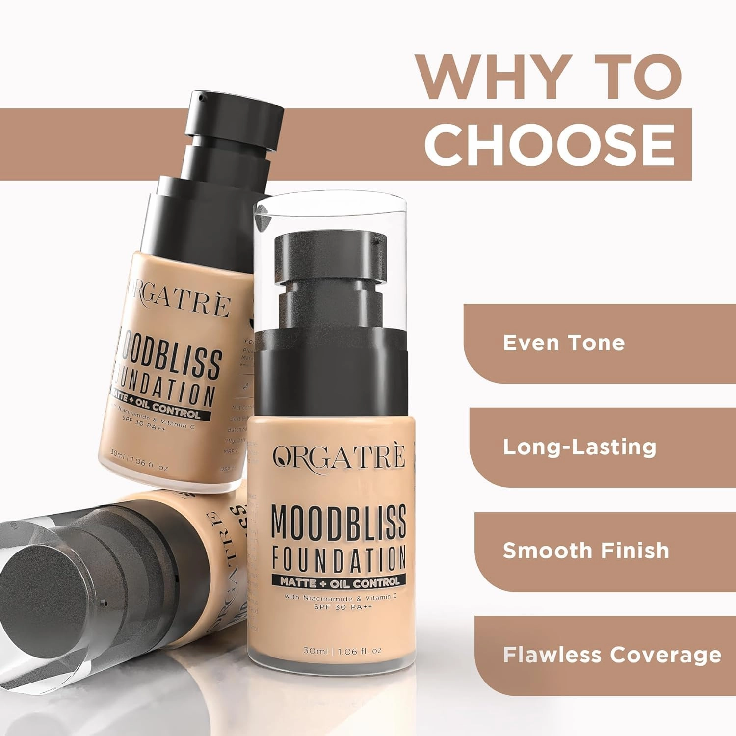 jvnx MoodBliss Foundation 30ml | Full Coverage Matte & Dewy Finish | Hydrating & Long-Lasting | Enriched with Vitamin C & Avocado Oil (Beige 238, 30ml)
