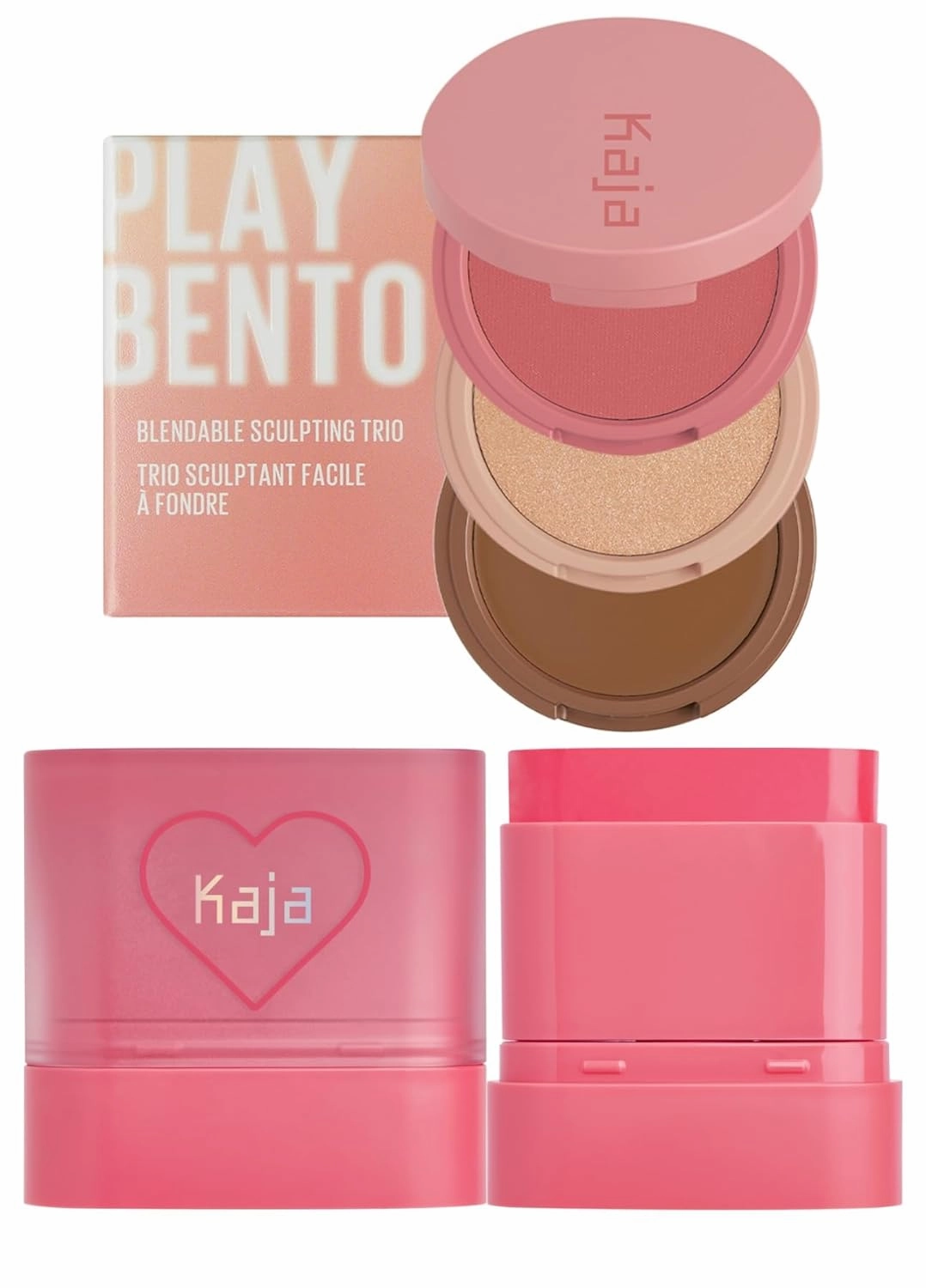 Kaja 3-in-1 Blendable Sculpting Trio - Play Bento 02 Cloud Latte   Dewy Bar - Creamy Multi-Stick Blusher & Lip Balm 02 Strawberry Sorbet,10g Bundle