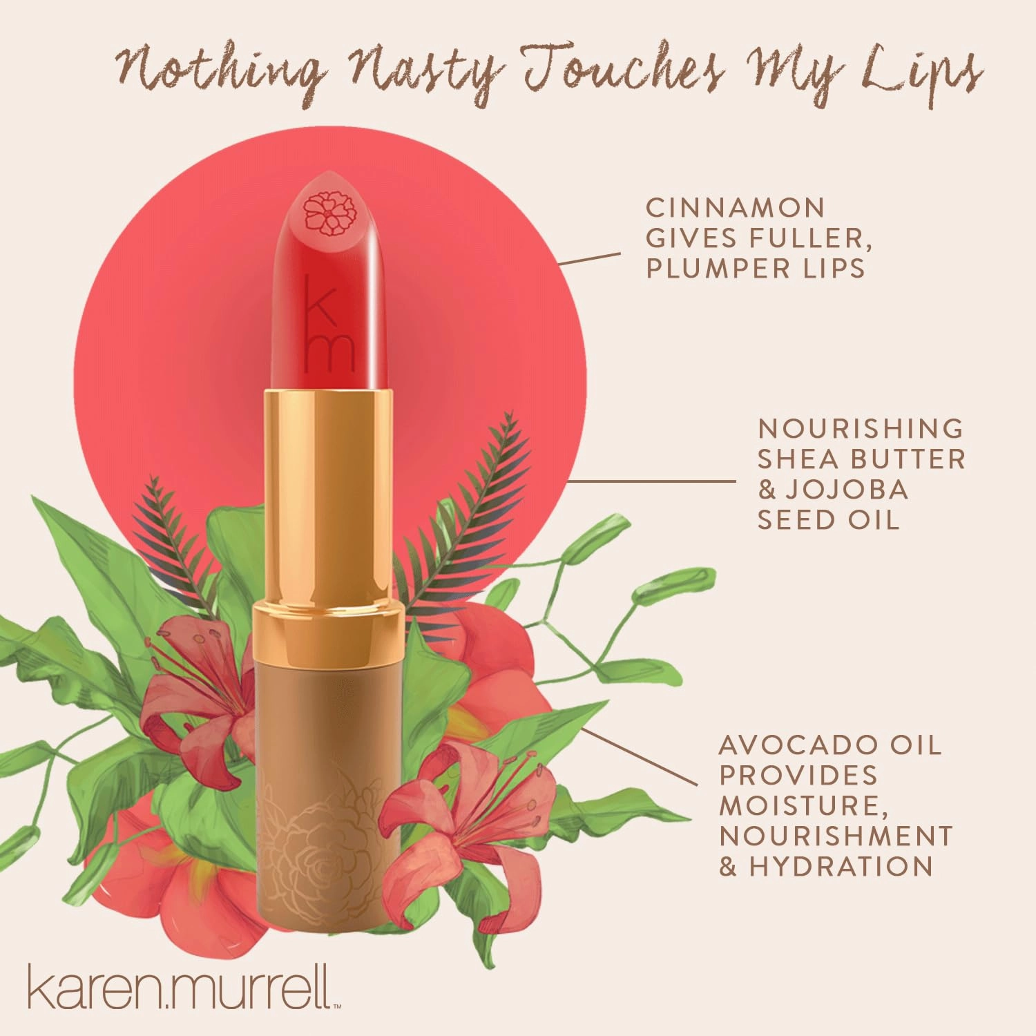 Karen Murrell Natural Lipstick - Lip Tint 44 Tropical Sunset - Sheer Buildable to Glossy Lip Tint - 100% Natural Ingredients, Moisturizes & Hydrates Lips - Paraben & Cruelty Free